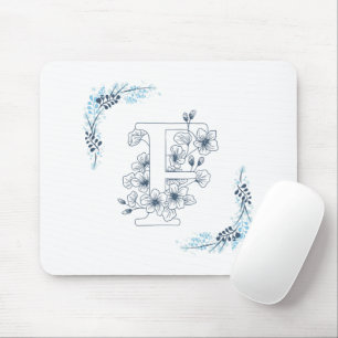 Tapis De Souris Initiale "F" Monogramme bleu Calme Floral