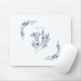 Tapis De Souris Initiale "J" Monogramme bleu Calme Floral