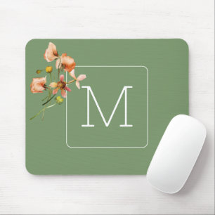 Tapis De Souris Initiale Jolie florale avec vert sauge Élégant