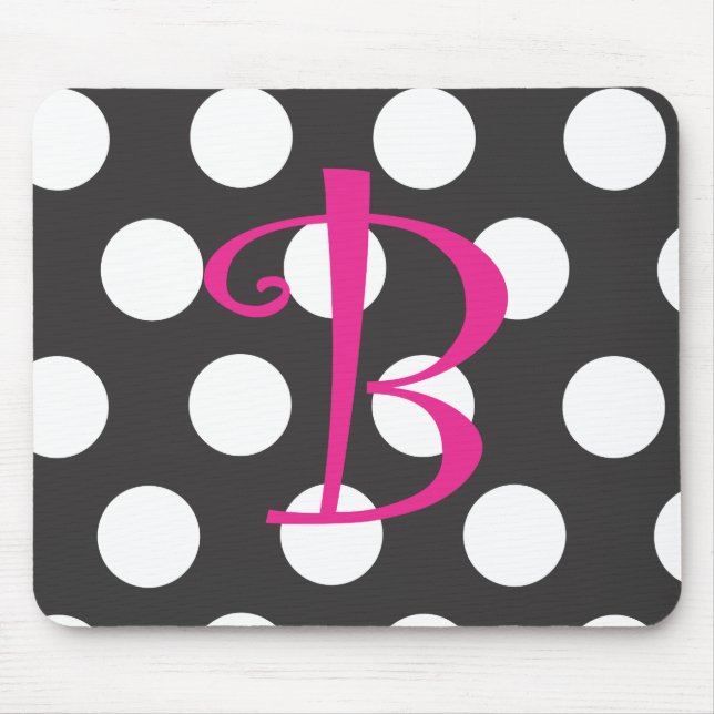 Tapis De Souris Initiale pointillée "B " de Mousepad de noir/roses (Devant)
