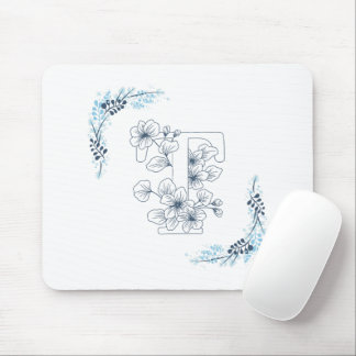 Tapis De Souris Initiale "T" Monogramme bleu Calme Floral
