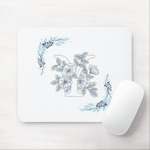 Tapis De Souris Initiale "Y" Monogramme bleu Calme Floral