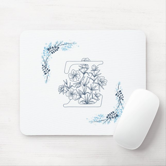 Tapis De Souris Initiale "Z" Monogramme bleu Calme Floral (Avec souris)