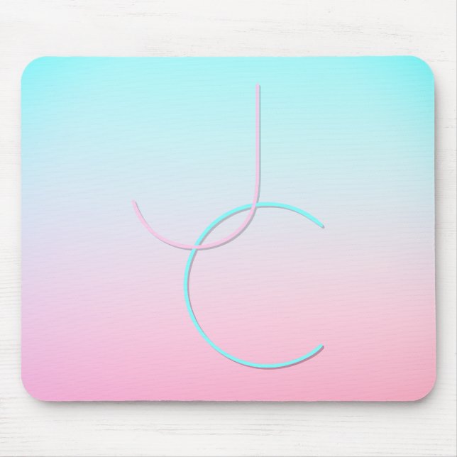 Tapis De Souris Initiales 2 superposées modernes | Turquoise Rose (Devant)