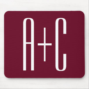 Tapis De Souris Initiales de couples simples Blanc et bordeaux