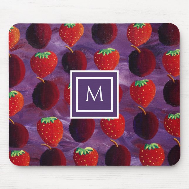 Tapis De Souris Initiales de monogramme élégantes Prunes et Fraise (Devant)
