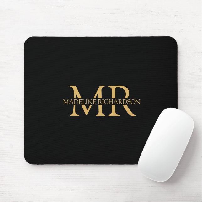 Tapis De Souris Initiales de nom en or noir professionnel (Avec souris)