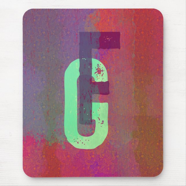 Tapis De Souris Initiales Monogramme Art Grunge Funky Violet Vert (Devant)