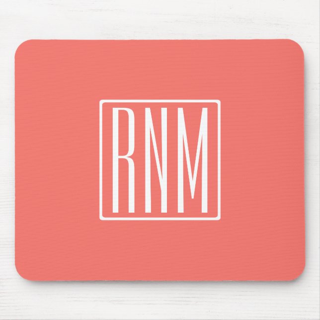 Tapis De Souris Initiales Monogramme | Blanc Sur Corail (Devant)