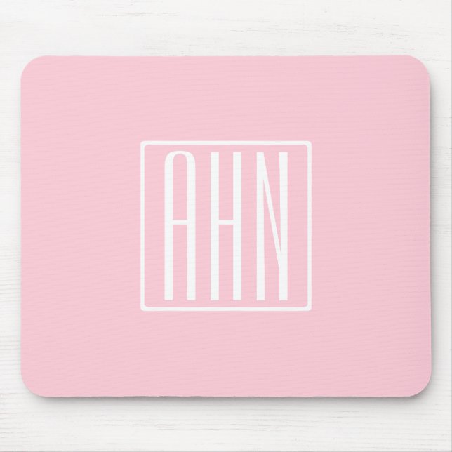 Tapis De Souris Initiales Monogramme | Blanc Sur Rose Clair (Devant)