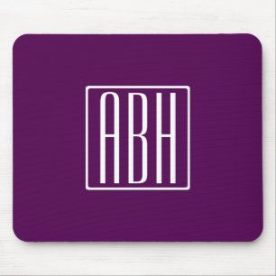 Tapis De Souris Initiales Monogramme Blanc Sur Violet Foncé
