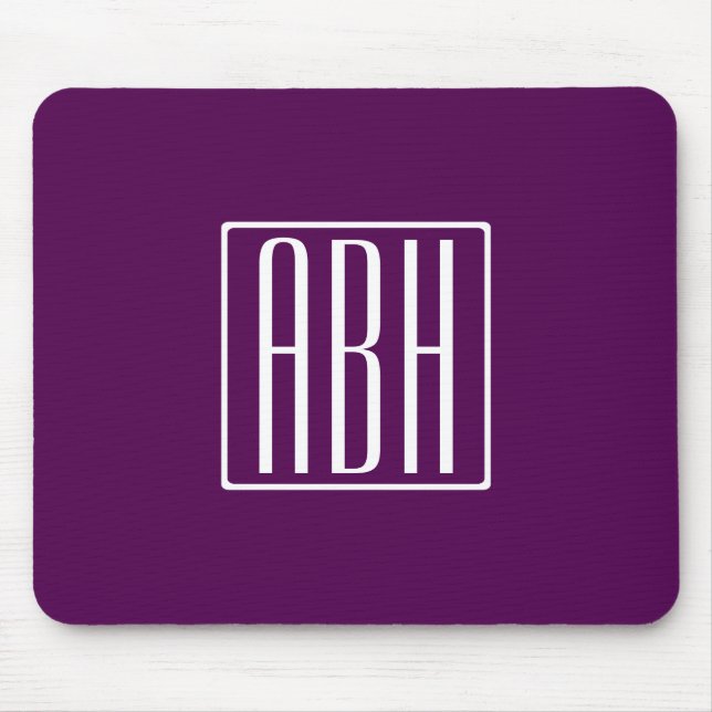 Tapis De Souris Initiales Monogramme | Blanc Sur Violet Foncé (Devant)