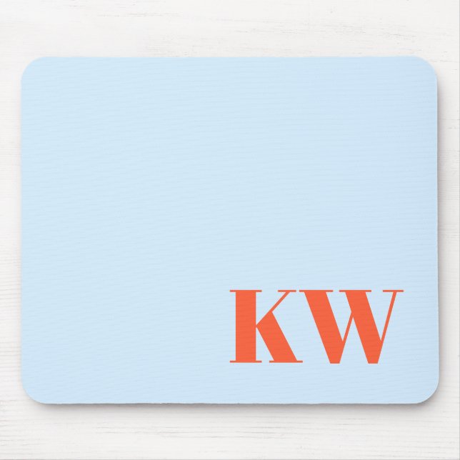 Tapis De Souris Initiales Monogramme Moderne Bleu Orange Personnal (Devant)