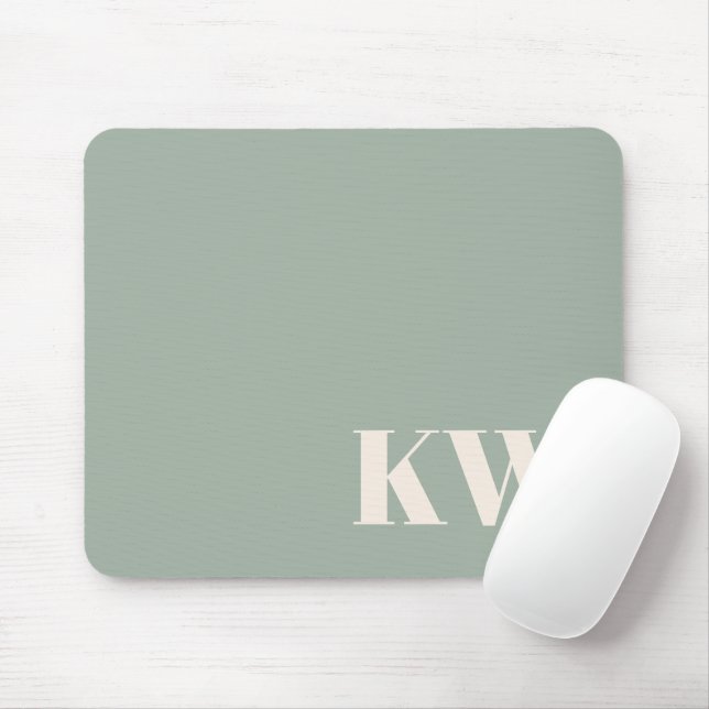 Tapis De Souris Initiales Monogramme Vert Sauge Moderne Personnali (Avec souris)