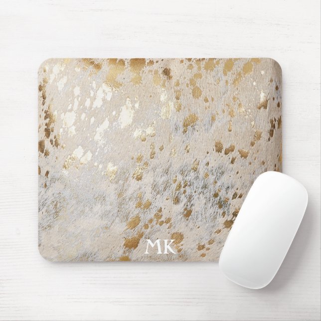 Tapis De Souris Initiales Monogrammées Imprimé Cuir de Vachette Mé (Avec souris)