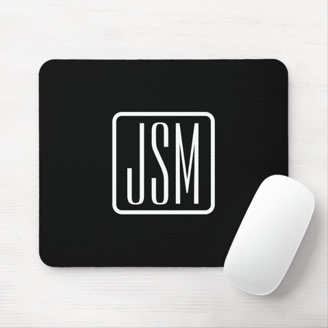 Tapis De Souris Initiales Monogrammées Modernes | Noir & Blanc (Avec souris)