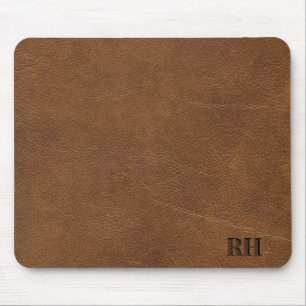 Tapis De Souris Initiales Monogrammes Faux Brown En Cuir