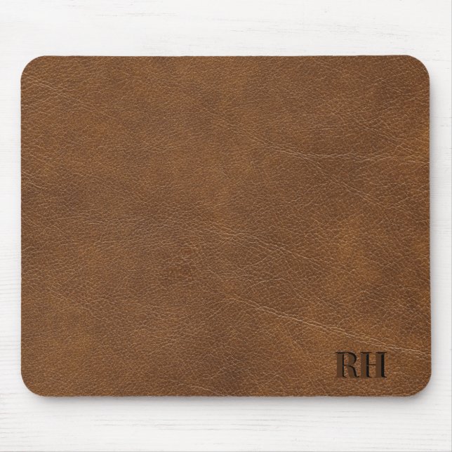 Tapis De Souris Initiales Monogrammes Faux Brown En Cuir (Devant)