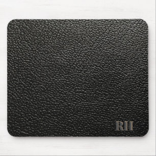 Tapis De Souris Initiales monogrammes Faux en cuir noir