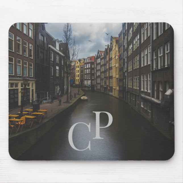 Tapis De Souris Initiales monogrammes sur l'image du canal d'eau (Devant)