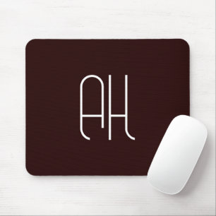 Tapis De Souris Initiales personnalisées marron foncé et blanc sim