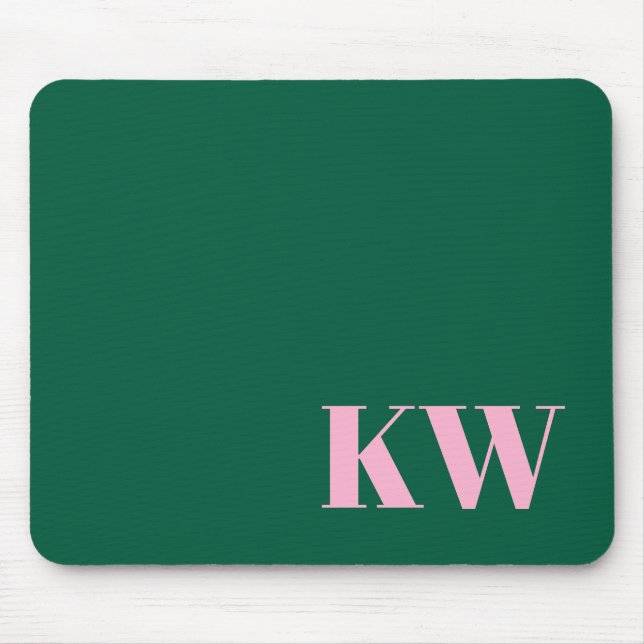 Tapis De Souris Initiales Personnalisées Monogramme Rose Vert Mode (Devant)