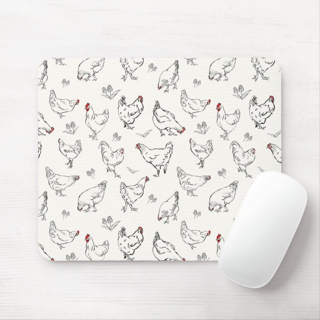 Tapis De Souris Inky Hand-drawn Chickens (Avec souris)