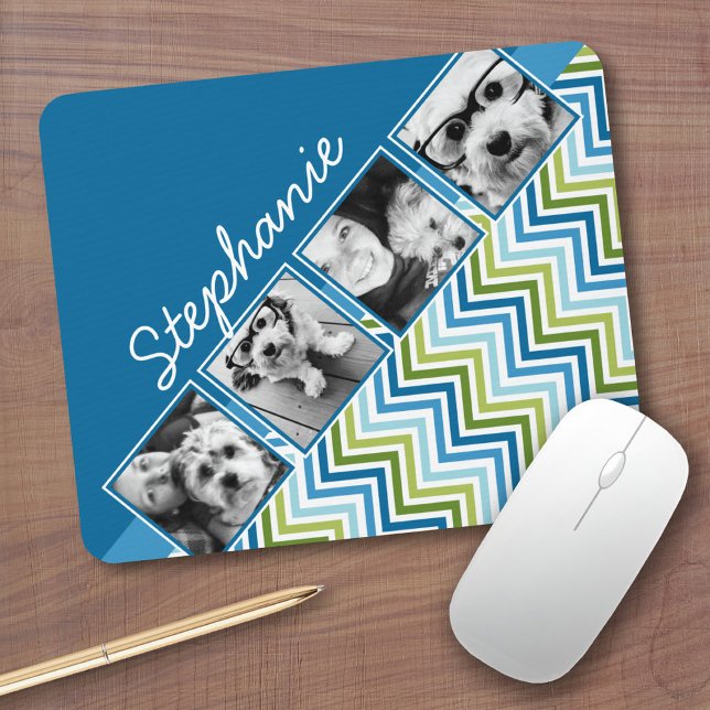Tapis De Souris Instagram Photo Collage Chevrons colorés (Personalized mousepad - Add Photos and Custom Text)