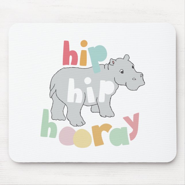 Tapis De Souris ip Hip Hip Houray Gris Hippo Dessin mignon Animal  (Devant)