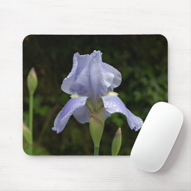 Tapis De Souris Iris bleu avec gouttes de pluie Mousepad (Avec souris)