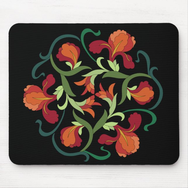 Tapis De Souris Iris Blooms Intertissés sur Black Mousepad (Devant)