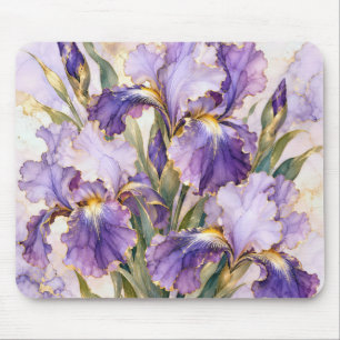 Tapis De Souris Iris pourpre avec bordure dorée