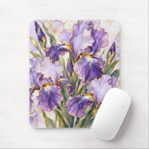 Tapis De Souris Iris pourpre avec bordure dorée