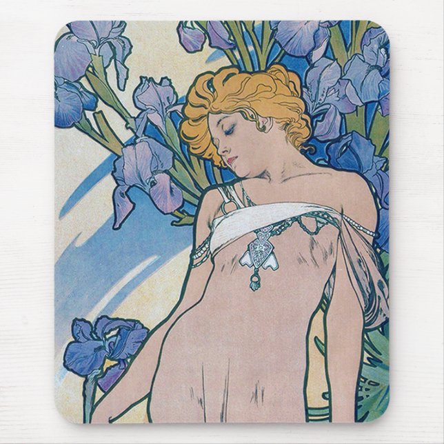 Tapis De Souris Iris (Quatre Fleurs), Alphonse Mucha (Devant)