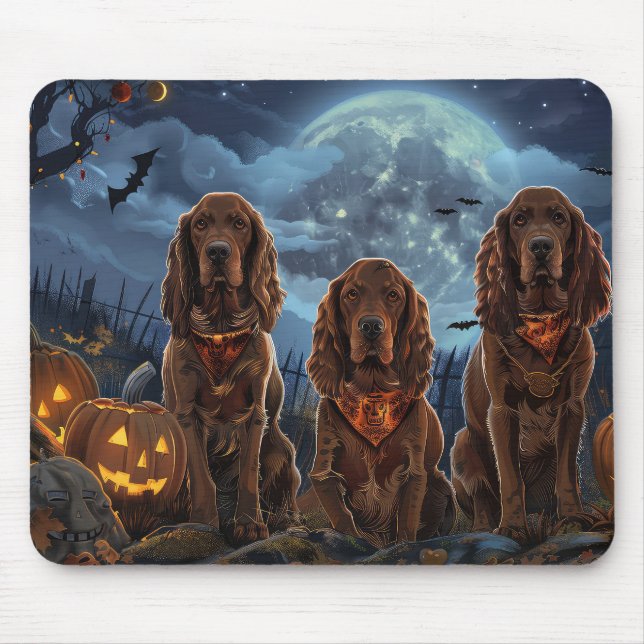 Tapis De Souris Irish Red Setter Halloween Épouvante (Devant)