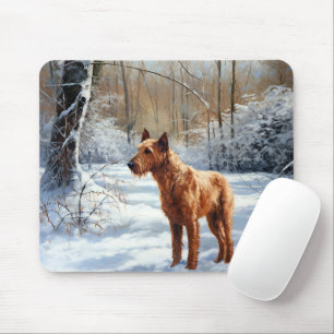 Tapis De Souris Irish Terrier Laissez Tomber La Neige Noël