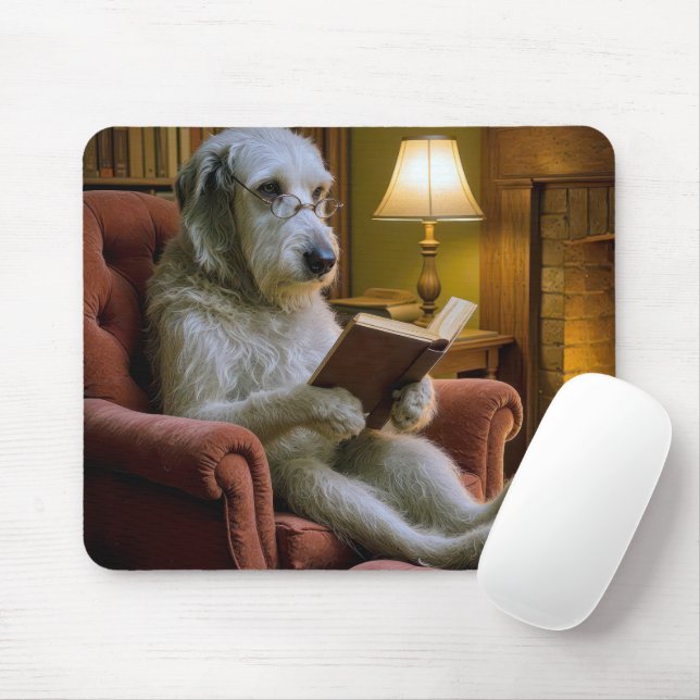 Tapis De Souris Irish Wolfhound Dog Reading a Book  (Avec souris)