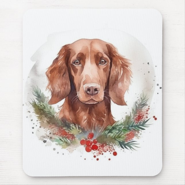 Tapis De Souris Irlandais Red Setter Festive Wreath Pup (Devant)