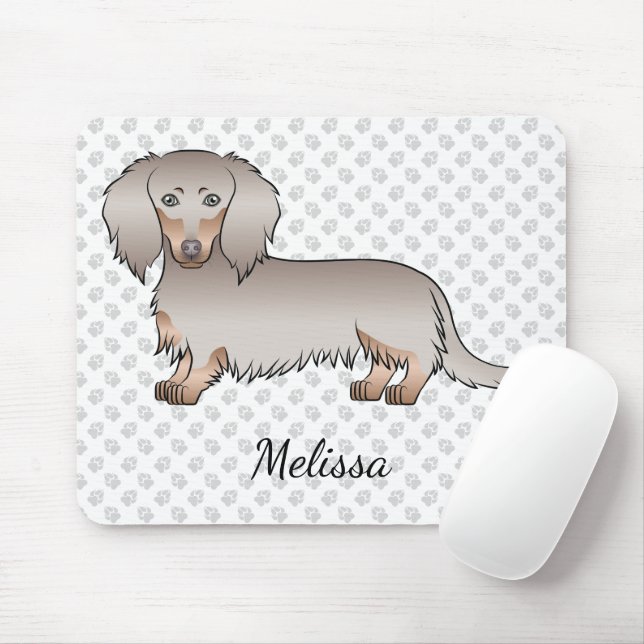 Tapis De Souris Isabella Et Tan Long Cheveux Dachshund Chien & Nom (Avec souris)