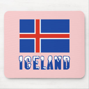 Tapis De Souris Islande en lettres enneigées et drapeau islandais