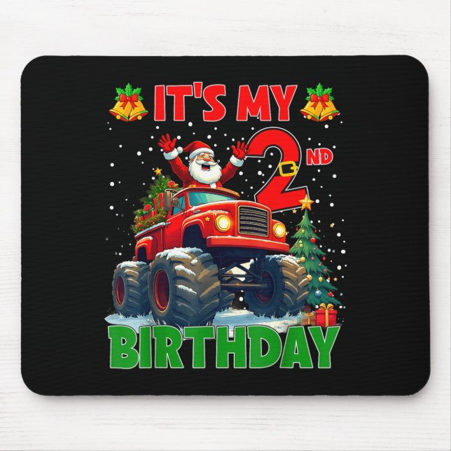 Tapis De Souris It’s My 2nd Birthday Xmas Santa Monster Truck Chri (Devant)