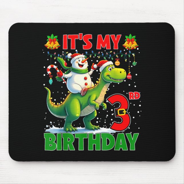 Tapis De Souris It’s My 3rd Birthday Xmas Snowman Riding Dinosaur  (Devant)