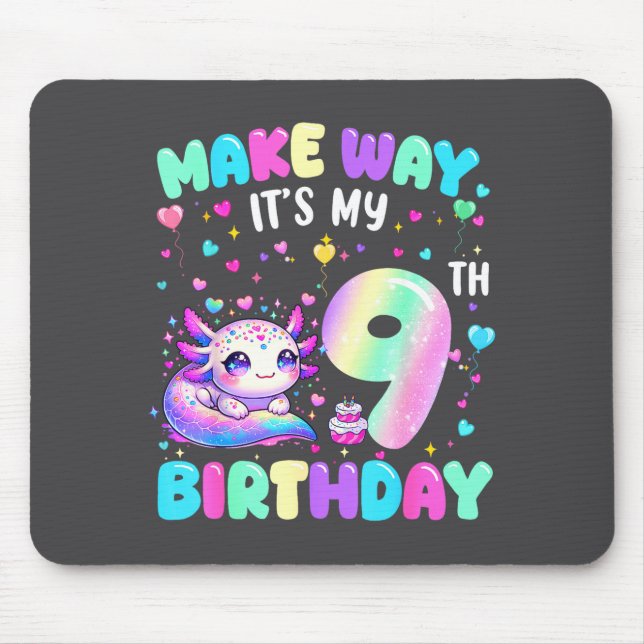 Tapis De Souris It's My 9th Birthday Girl Cute Axolotl 9 Year Old  (Devant)