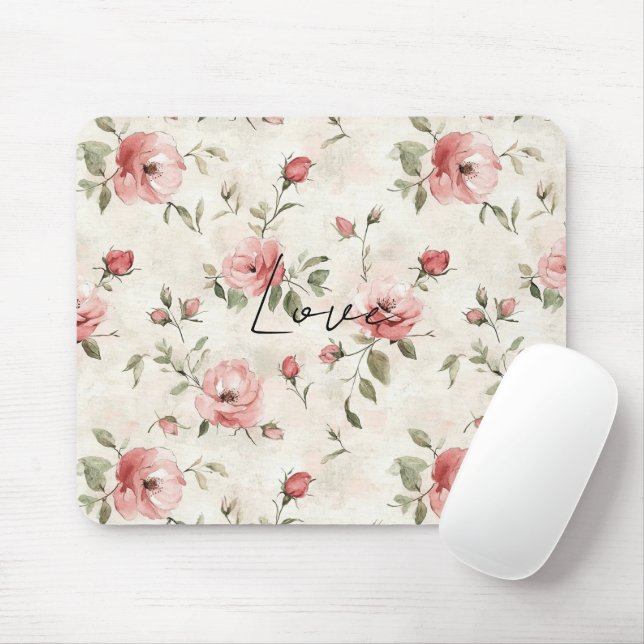 Tapis De Souris Ivory Blush rose Roses Mariage Floral (Avec souris)