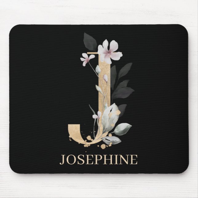 Tapis De Souris J Monogramme Floral Pad de souris personnalisée (Devant)