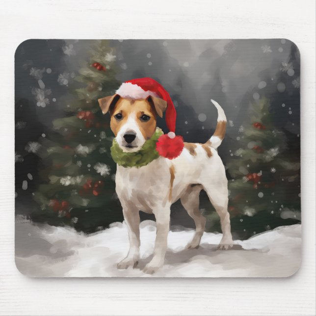 Tapis De Souris Jack Russell Chien à Noël de neige (Devant)