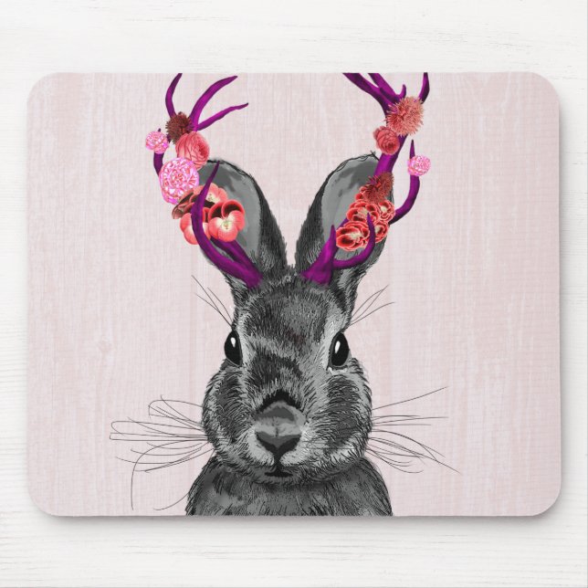 Tapis De Souris Jackalope avec Antlers roses 2 (Devant)