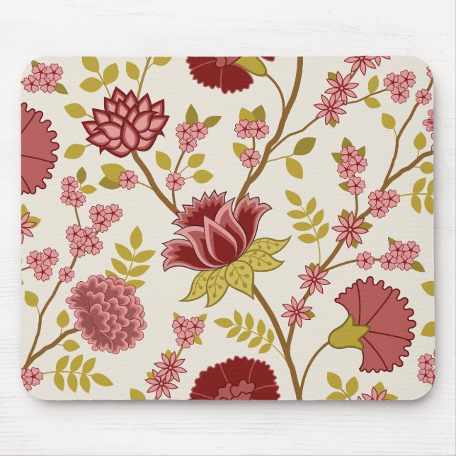 Tapis De Souris Jacobean Floral Lg Motif Reds Pinks Gold Crème (Devant)