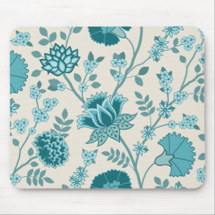 Tapis De Souris Jacobean Floral Lg Motif Teals sur Crème