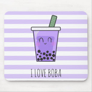 Tapis De Souris J'adore Boba Kawaii Bubble Tea Taro Ube Violet